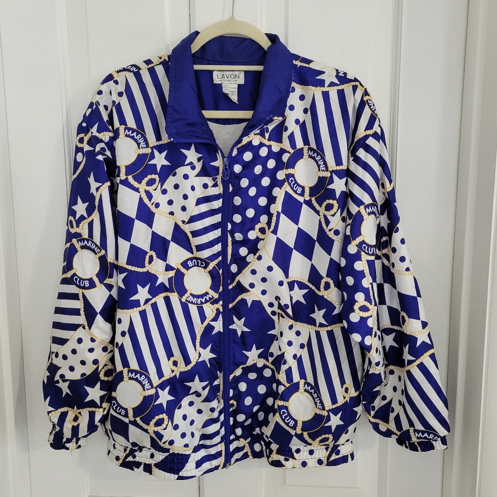 VTG Lavon Windbreaker Jacket Women MEDIUM Nautical Sailor‎ Boating Marine Club